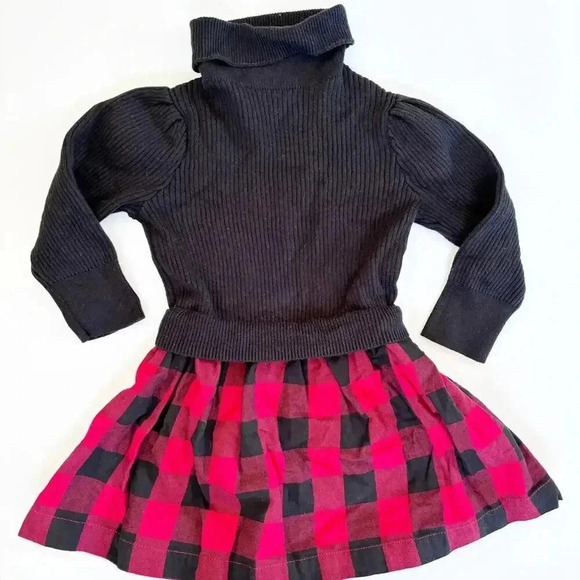 Gap Kids Mixed Media Ribbed Turtleneck And Buffalo Plaid Dress - Picture 1 of 6